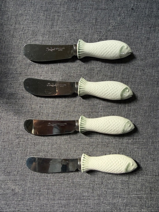 Shafford Other - Vintage Shafford Fish-Handle Butter Knife - White Porcelain Handle (Set of 4)